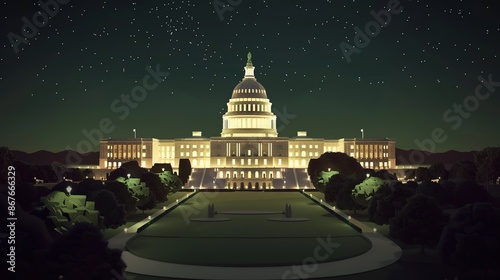 Arafed view of the capitol building at sunset with a reflection in the water generative ai