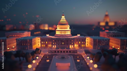 Arafed view of the capitol building at sunset with a reflection in the water generative ai