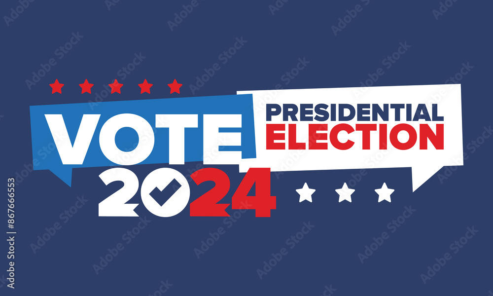Presidential Election 2024 in United States. Vote day, November 5. US Election. Patriotic american element. Poster, card, banner and background. Vector illustration Presidential Election 2024 in United States. Vote day, November 5. US Election. Patriotic american element. Poster, card, banner and background. Vector illustration