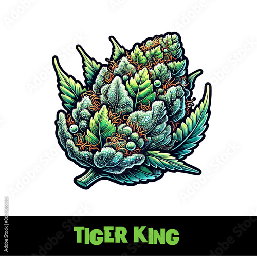 Vector Illustrated Tiger King Cannabis Bud Strain Cartoon