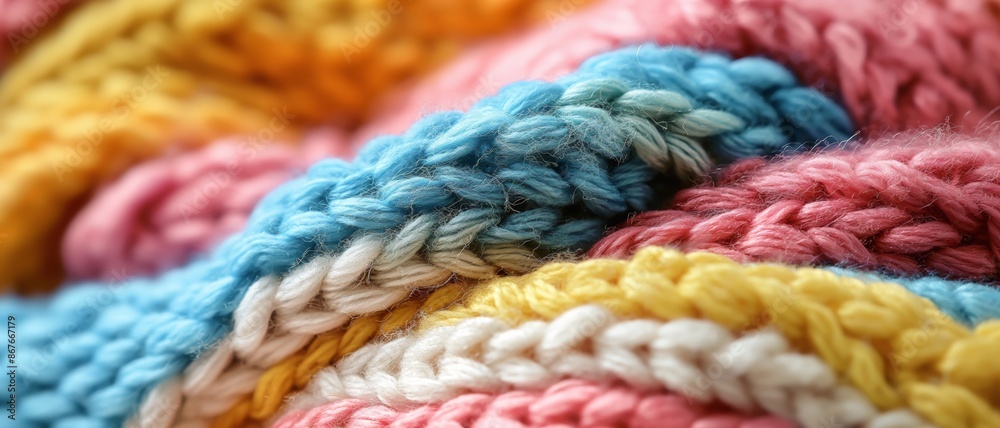 close up colorful wool crochet pattern , handcraft background