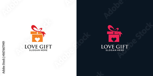 Creative love gift logo design with unique concept , gift box logo , premium vector