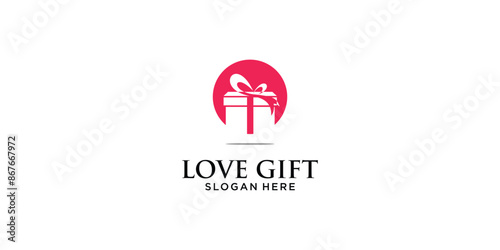 Creative love gift logo design with unique concept , gift box logo , premium vector