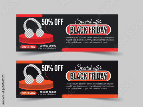 Modern Creative headphone Facebook cover design template.