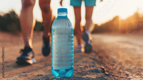 Fitness enthusiasts using solarpowered water bottles, clean energy, workout essentials