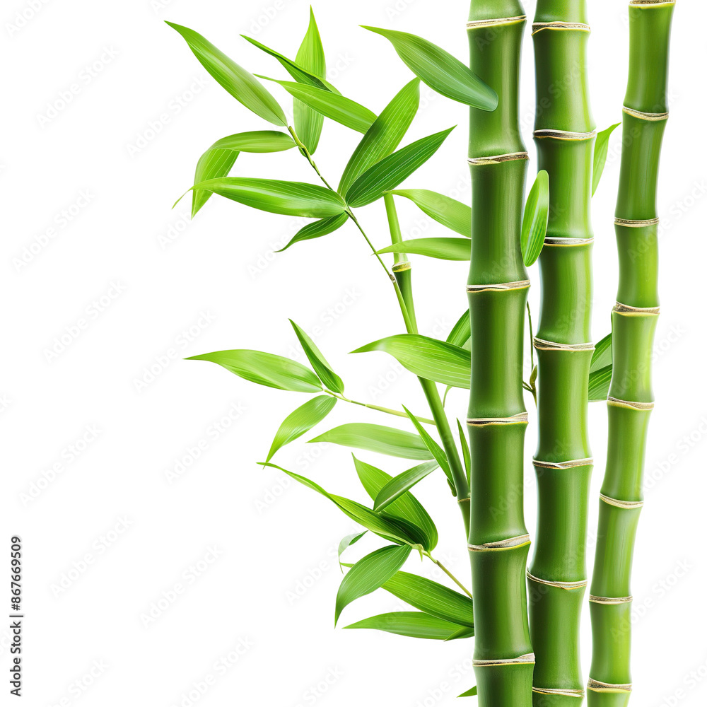 Naklejka premium Green bamboo stalks and leaves, cut out