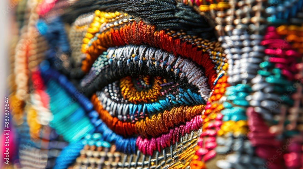Obraz premium A Close-up Shot of a Cyber-ethnic embroidery, stitched diverse portraits