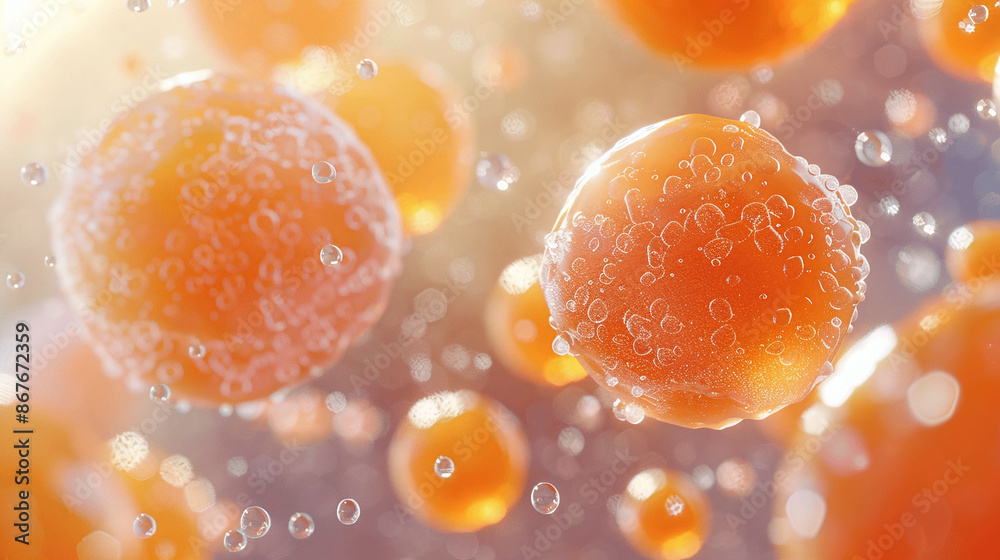 Detailed 3D scientific model showcasing the interaction of vitamin C molecules with facial skin cells, emphasizing skincare benefits and rejuvenation Detailed 3D scientific model showcasing the interaction of vitamin C molecules with facial skin cells, emphasizing skincare benefits and rejuvenation