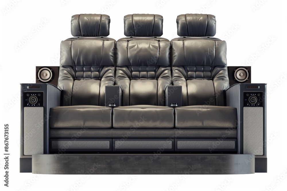 Obraz premium A High-End Home Theater System with Surround Sound and Reclining Seats, Isolated on a White Background