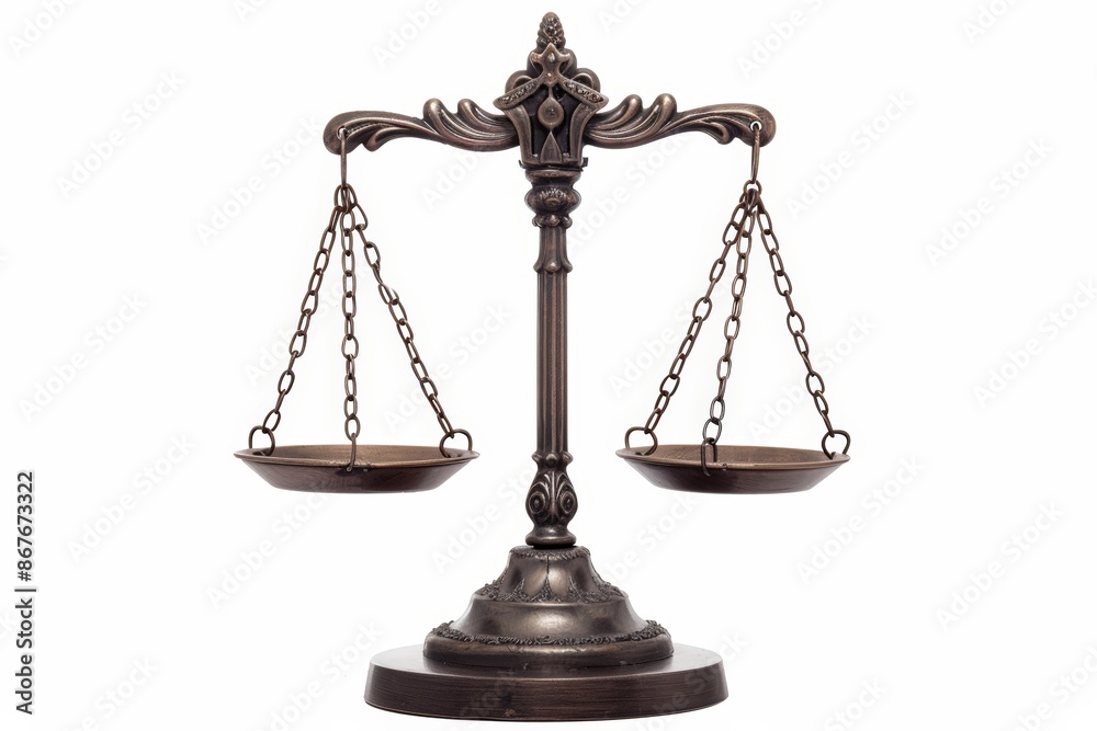 A Legal Scales Symbolizing Justice, Isolated on a White Background A Legal Scales Symbolizing Justice, Isolated on a White Background
