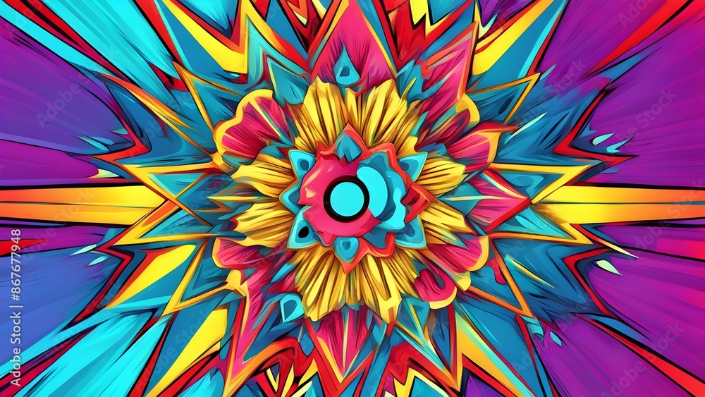 A colorful explosion of paint with a white dot in the middle