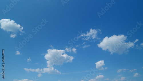 Cirrus clouds blue sky panorama background and copy space. Natural beautiful scene. Cirrus fibratus. Timelapse. photo