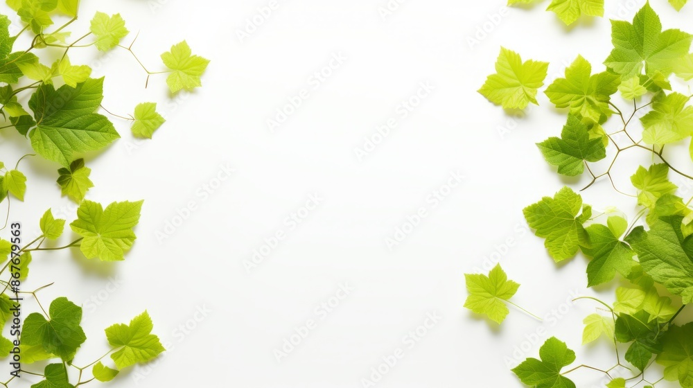 grapevine leaves as border on white background with copy space grapevine leaves as border on white background with copy space