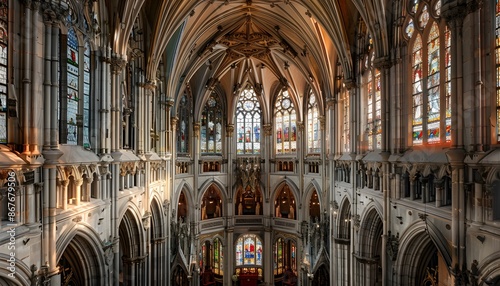 Stained Glass Windows in a Cathedral Interior