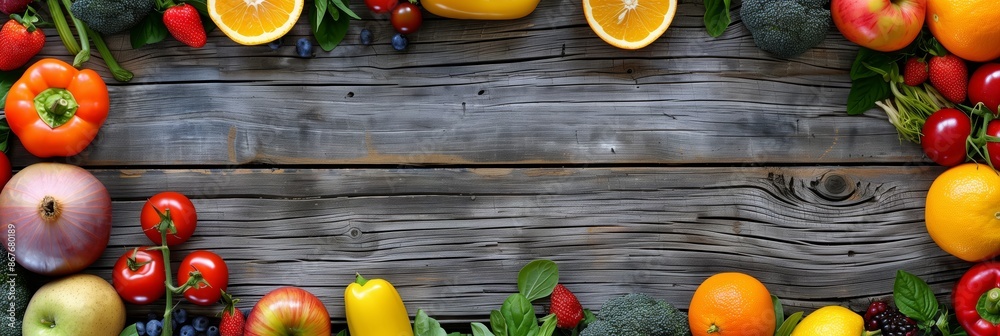 Frame with lots of healthy fruits and vegetables with copy space Frame with lots of healthy fruits and vegetables with copy space
