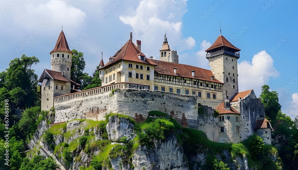 Medieval Castle Perched on a Rocky Cliff Medieval Castle Perched on a Rocky Cliff