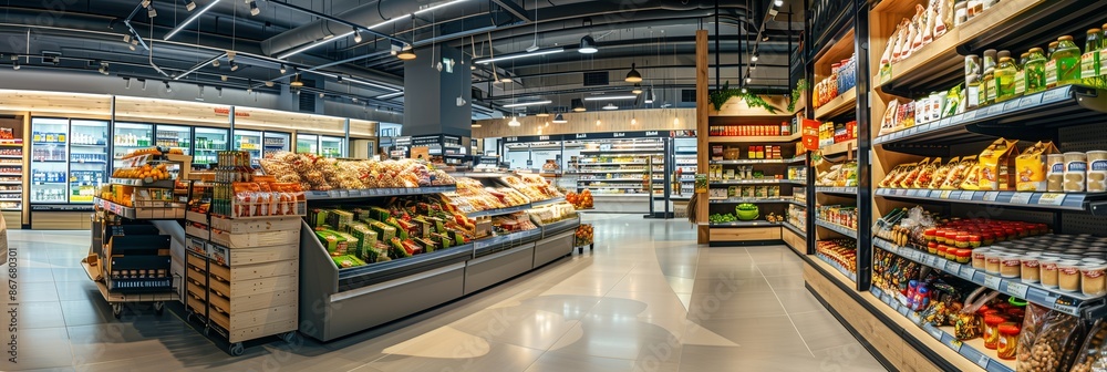 A supermarket with lots of goods on the shelves