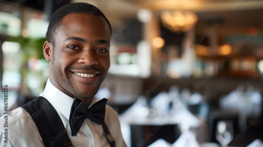 portrait of a smiling waiter in a restaurant portrait of a smiling waiter in a restaurant