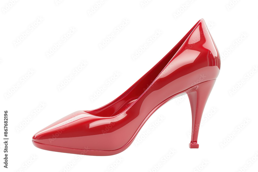 Elegant red high heel shoe with a glossy finish on a transparent background. perfect for fashion and footwear themed designs. Elegant red high heel shoe with a glossy finish on a transparent background. perfect for fashion and footwear themed designs.