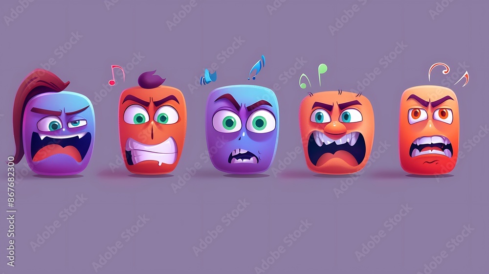 Series of cartoon characters representing emotions and expressions ...