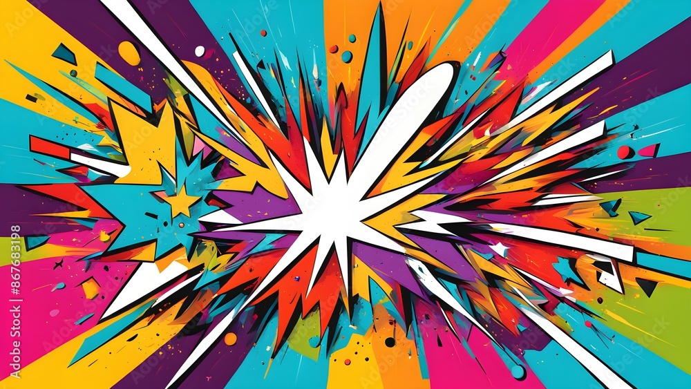 A comic book style drawing of two explosions with a red circle in the middle A comic book style drawing of two explosions with a red circle in the middle