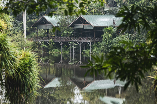 Beautiful houses on the lake in Borneo Rainforest Discovery Center Sabah Borneo Malaysia photo