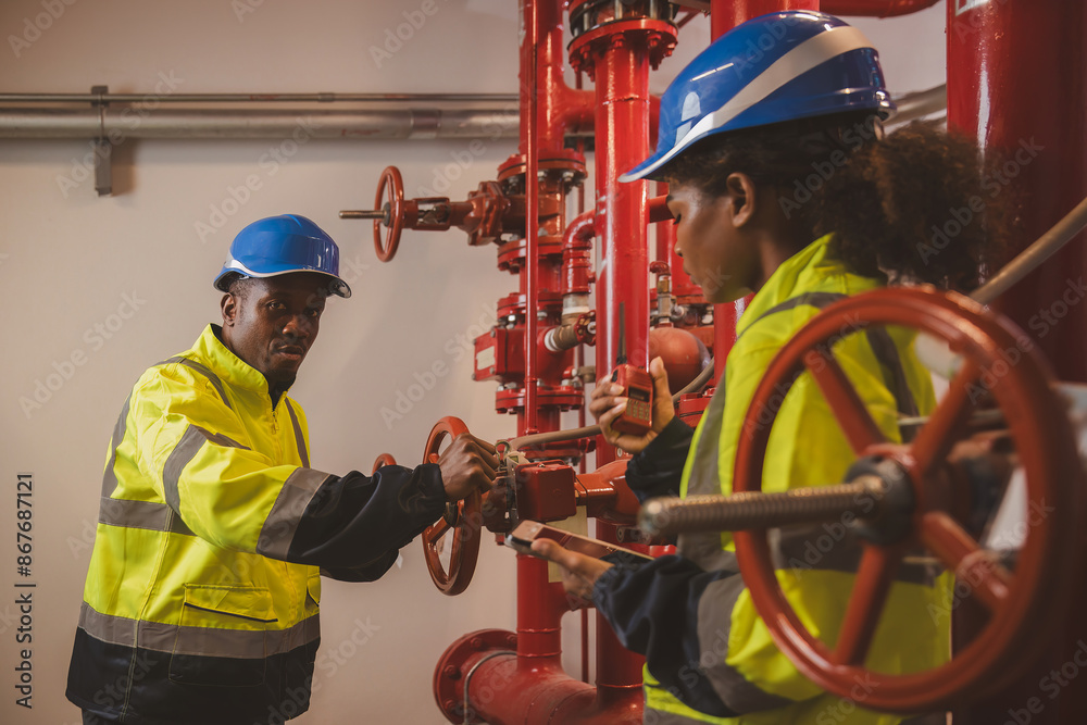 Foto de Engineer or technician work checking Fire suppression system ...