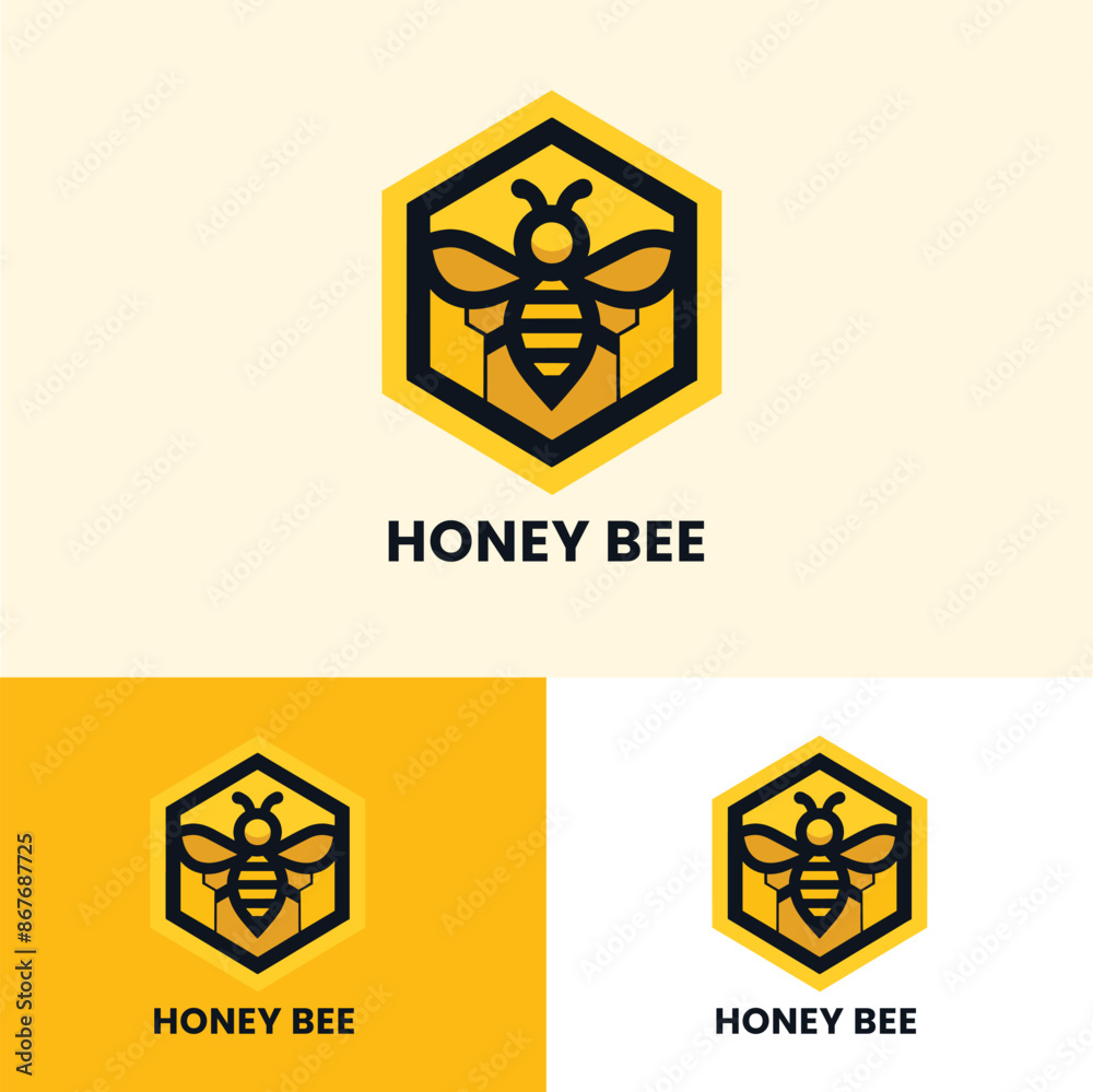 Minimalist honey bee logo with a yellow hexagon ideal for clean and modern branding Minimalist honey bee logo with a yellow hexagon ideal for clean and modern branding