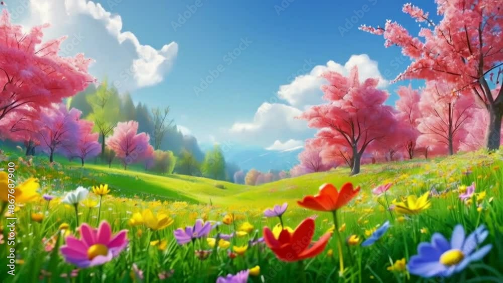 An animation illustrating a vibrant meadow in spring An animation illustrating a vibrant meadow in spring