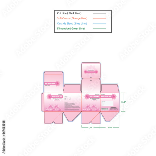 Creambox Packaging dieline template Size 4x4x4 inch,Vector design