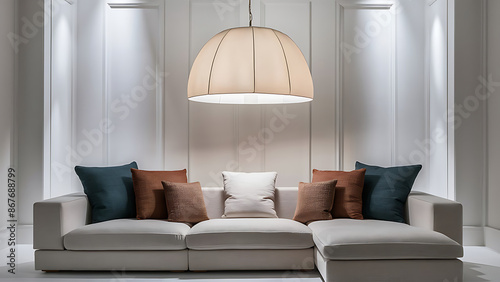 Experience modern comfort: a stylish and comfortable sofa completes the living room interior.