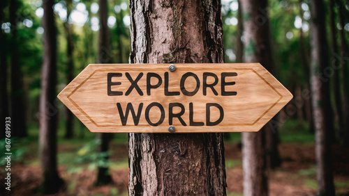 Featured Forest Background with EXPLORE THE WORLD Sign