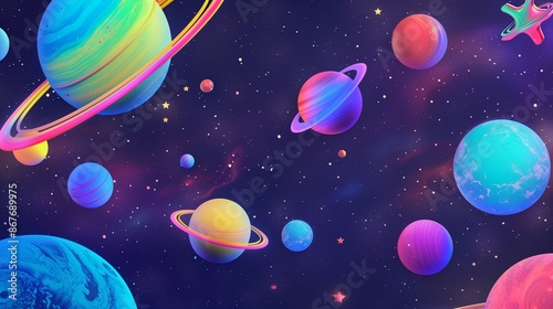A Vibrant Representation of Various Planets, Stars, and Celestial Elements in Deep Space Layers