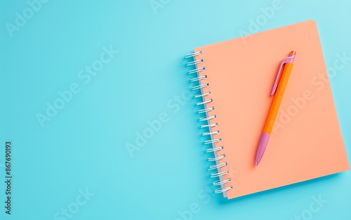 Wallpaper Mural A peach-colored spiral notebook paired with an orange and pink pen, placed on a vibrant aqua background. Perfect stationery flat lay. Torontodigital.ca