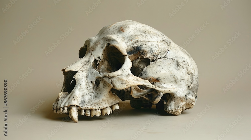 Detailed photograph of an animal skull with a focus on the jaw and teeth, ideal for minimalist designs with copy space Detailed photograph of an animal skull with a focus on the jaw and teeth, ideal for minimalist designs with copy space