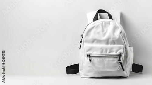 Clean white school backpack on a white background, perfect for students seeking a classic look.