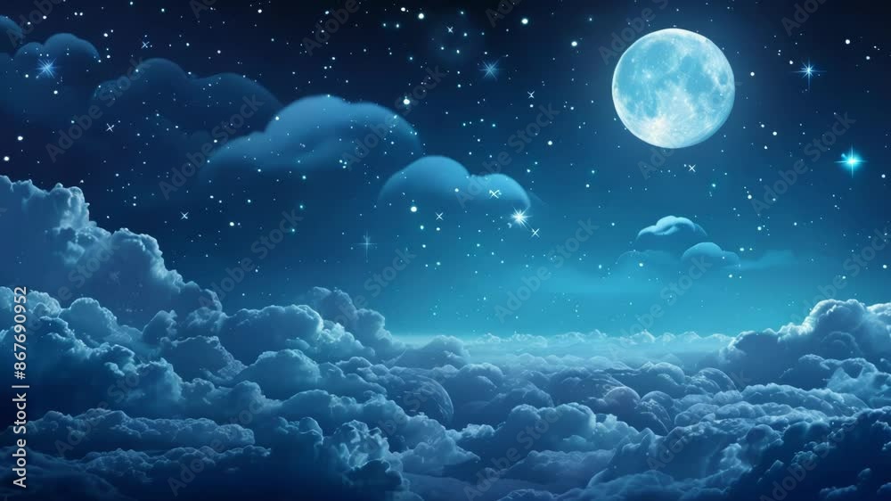 Starry Night Sky with Full Moon Over Clouds Starry Night Sky with Full Moon Over Clouds