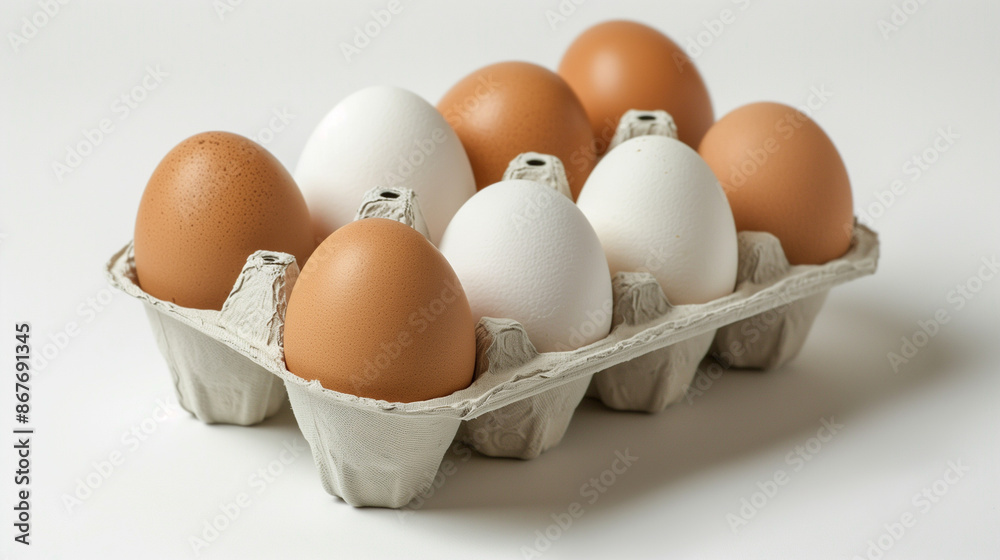 A carton of eggs with six white and six brown eggs A carton of eggs with six white and six brown eggs