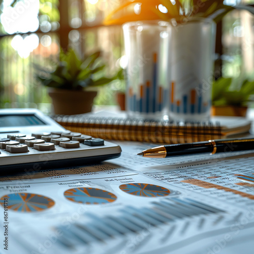 accountant working on desk using calculator, generative ai