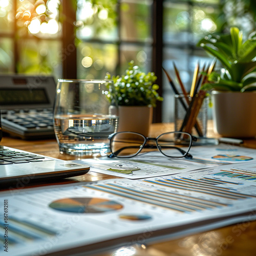 accountant working on desk using calculator, generative ai