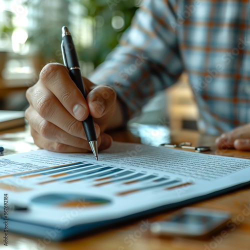 accountant working on desk using calculator, generative ai