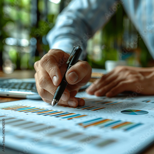 accountant working on desk using calculator, generative ai