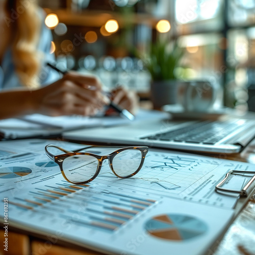 accountant working on desk using calculator, generative ai