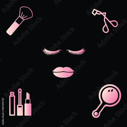 Creative Professional Trendy and Minimal Make Up Icons - Logo Design in Black, White and Pink Color, Logo in Editable Vector Format