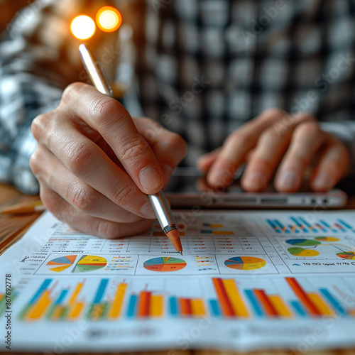 accountant working on desk using calculator, generative ai