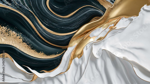 Obraz na płótnie Abstract painting of a black and white swirl with gold. can be used as a trendy background for wallpapers, posters, cards, invitations, websites. w salonie