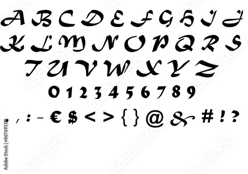 Font set with letters with numbers and special characters. With a transparent background