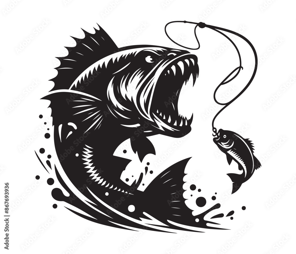 Obraz premium fierce fishing vector silhouette vector style graphic resources white background