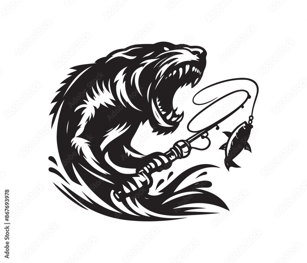 fierce fishing vector silhouette vector style graphic resources white background fierce fishing vector silhouette vector style graphic resources white background