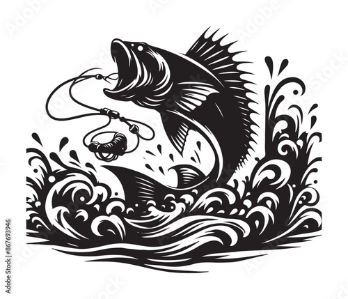 fierce fishing vector silhouette vector style graphic resources white background